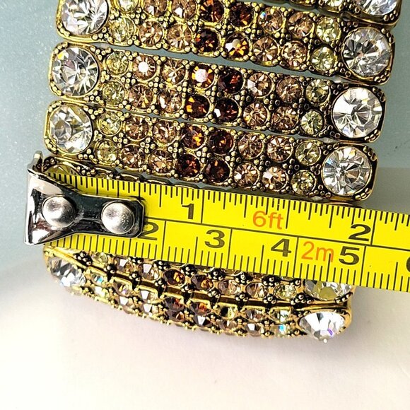 Shimmering Clear Rhinestone Sparkly Gold Tone Formal Thick Bracelet - Picture 5 of 13